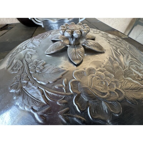 Everlast Hand Forged Aluminum Covered Serving Dish Roses Casserole Handmade - Picture 13 of 16
